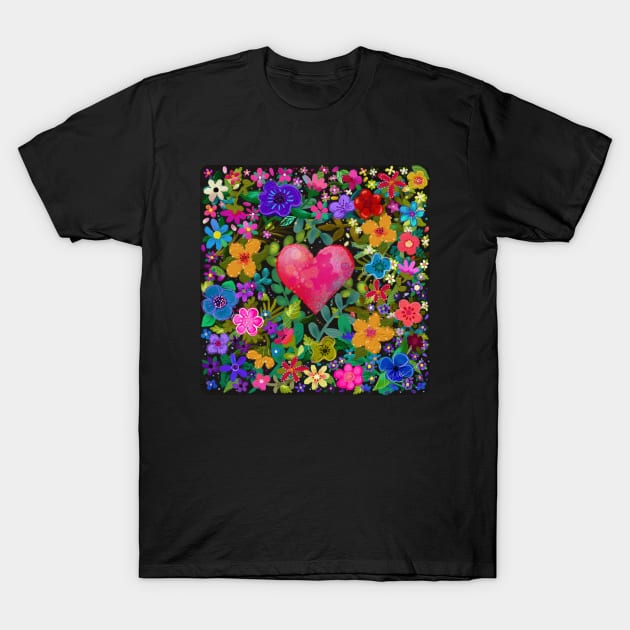 Boho Flowers and Heart by Cherie's Art(c)2021 T-Shirt by CheriesArt